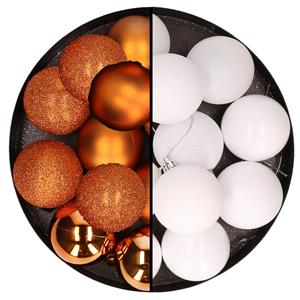 Cosy & Trendy 24x stuks kunststof kerstballen mix van oranje en wit 6 cm -