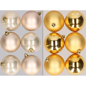 Bellatio 12x stuks kunststof kerstballen mix van champagne en goud 8 cm -