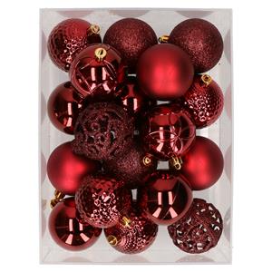 Bellatio 37x stuks kunststof kerstballen bordeaux rood 6 cm glans/mat/glitter mix -