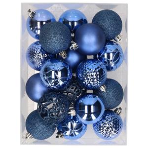 Bellatio 37x stuks kunststof kerstballen konings blauw 6 cm -