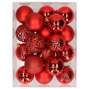 Decoris 37x stuks kunststof kerstballen rood 6 cm -