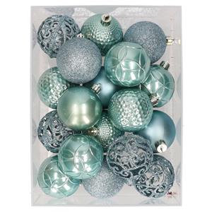 Bellatio 37x stuks kunststof kerstballen spa blauw 6 cm -