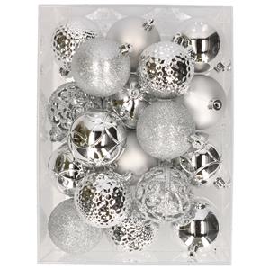 Decoris 37x stuks kunststof kerstballen zilver 6 cm -