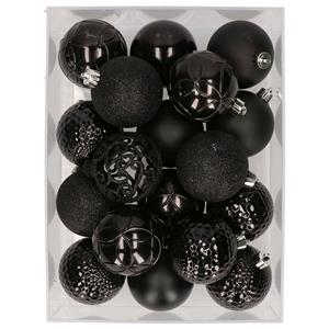 Bellatio Set van 37x stuks kunststof/plastic kerstballen zwart 6 cm -