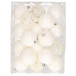 Bellatio Set van 37x stuks plastic/kunststof kerstballen winter wit 6 cm -