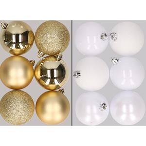 Cosy & Trendy 12x stuks kunststof kerstballen mix van goud en wit 8 cm -