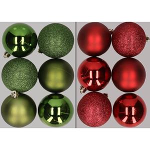 Cosy & Trendy 12x stuks kunststof kerstballen mix van appelgroen en donkerrood 8 cm -
