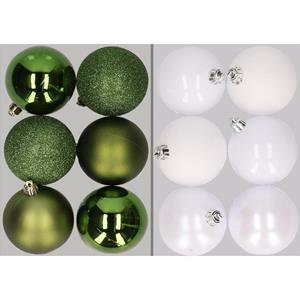 Cosy & Trendy 12x stuks kunststof kerstballen mix van appelgroen en wit 8 cm -