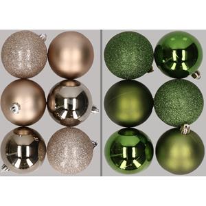 Cosy & Trendy 12x stuks kunststof kerstballen mix van champagne en appelgroen 8 cm -