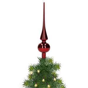 Bellatio Glazen kerstboom piek/topper bordeaux rood glans 26 cm -
