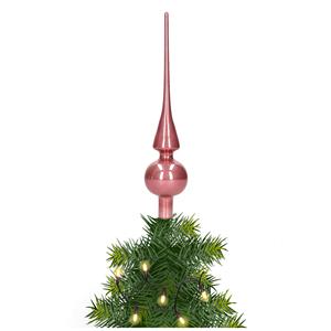 Bellatio Glazen kerstboom piek/topper velvet roze glans 26 cm -