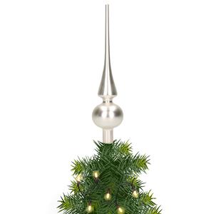 Bellatio Glazen kerstboom piek/topper zilver mat 26 cm -