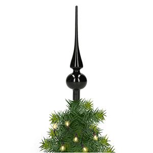 Bellatio Glazen kerstboom piek/topper zwart mat 26 cm -