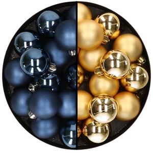 Decoris 32x stuks kunststof kerstballen mix van donkerblauw en goud 4 cm -
