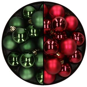 Decoris 32x stuks kunststof kerstballen mix van donkergroen en donkerrood 4 cm -