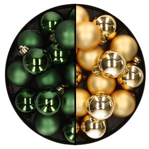 Decoris 32x stuks kunststof kerstballen mix van donkergroen en goud 4 cm -