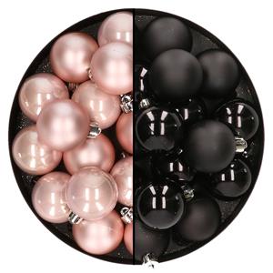 Decoris 32x stuks kunststof kerstballen mix van lichtroze en zwart 4 cm -