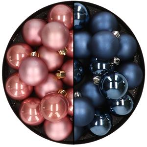 Decoris 32x stuks kunststof kerstballen mix van oudroze en donkerblauw 4 cm -