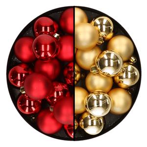 Decoris 32x stuks kunststof kerstballen mix van rood en goud 4 cm -