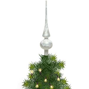 Bellatio Kerstboom piek ijs wit van glas met mat finish 26 cm -