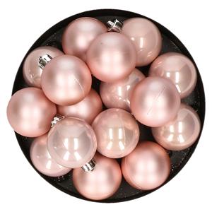 Decoris 32x stuks kunststof kerstballen zacht roze 4 cm -