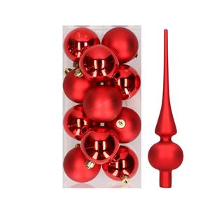 Decoris 12x Kerst rode kunststof kerstballen met glazen piek mat -