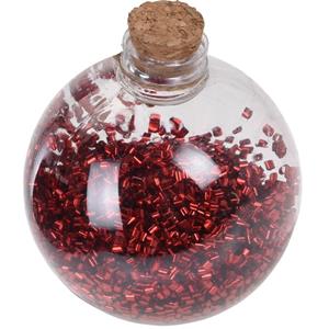 Bellatio 1x Fles kerstballen rode glitters 8 cm kunststof -