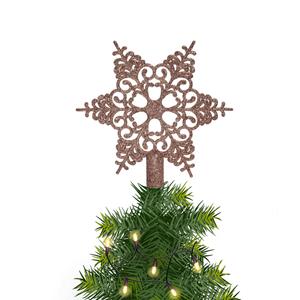 Decoris Kerstboom piek open kunststof kerst ster lichtroze met glitters H19 cm -