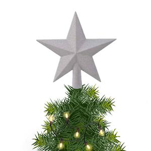 Decoris Kunststof piek kerst ster wit met glitters H19 cm -