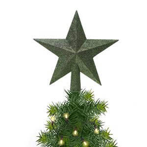 Decoris Kunststof piek kerst ster donkergroen met glitters H19 cm -