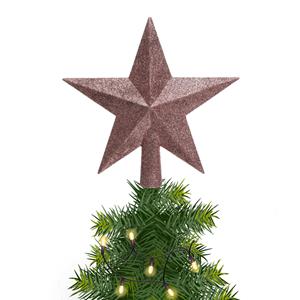 Decoris Kunststof piek kerst ster oudroze met glitters H19 cm -