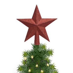 Decoris Kunststof piek kerst ster rood met glitters H19 cm -