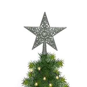 Decoris Kerstboom piek open kunststof ster zilver H21 cm -