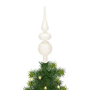 Decoris Kerst piek van glas zilver swirl met kralen H32 cm -