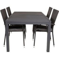 Hioshop Marbella tuinmeubelset tafel 100x160/240cm en 4 stoel Anna zwart.