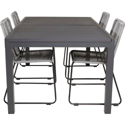 Hioshop Marbella tuinmeubelset tafel 100x160/240cm en 4 stoel Lindos zwart.