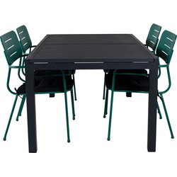 Hioshop Marbella tuinmeubelset tafel 100x160/240cm en 4 stoel Nicke groen, zwart.