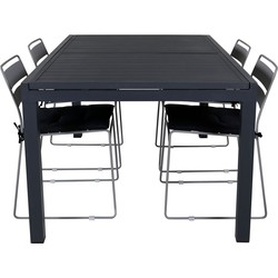 Hioshop Marbella tuinmeubelset tafel 100x160/240cm en 4 stoel Lina grijs, zwart.