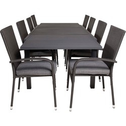 Hioshop Marbella tuinmeubelset tafel 100x160/240cm en 8 stoel Anna zwart.