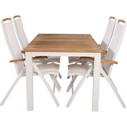 Hioshop Panama tuinmeubelset tafel 90x152/210cm en 4 stoel Panama naturel, wit.
