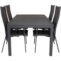 Hioshop Marbella tuinmeubelset tafel 100x160/240cm en 4 stoel Copacabana zwart.