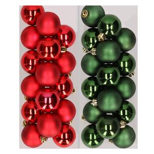 Decoris 32x stuks kunststof kerstballen mix van rood en donkergroen 4 cm -