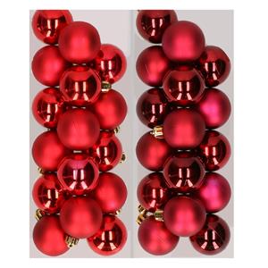 Decoris 32x stuks kunststof kerstballen mix van rood en donkerrood 4 cm -