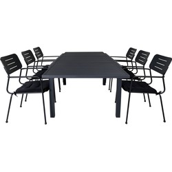 Hioshop Marbella tuinmeubelset tafel 100x160/240cm en 6 stoel armleuningS Nicke groen, zwart.