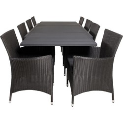 Hioshop Marbella tuinmeubelset tafel 100x160/240cm en 8 stoel Knick zwart.