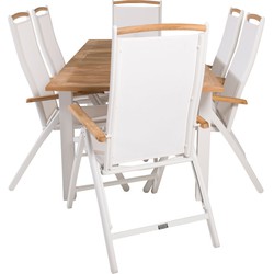 Hioshop Panama tuinmeubelset tafel 90x152/210cm en 6 stoel Panama naturel, wit.