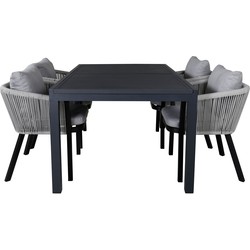 Hioshop Marbella tuinmeubelset tafel 100x160/240cm en 4 stoel Virya wit, zwart.