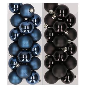 Decoris 32x stuks kunststof kerstballen mix van donkerblauw en zwart 4 cm -