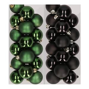 Decoris 32x stuks kunststof kerstballen mix van donkergroen en zwart 4 cm -