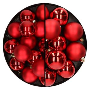 Decoris 28x stuks kunststof kerstballen rood 4 en 6 cm -